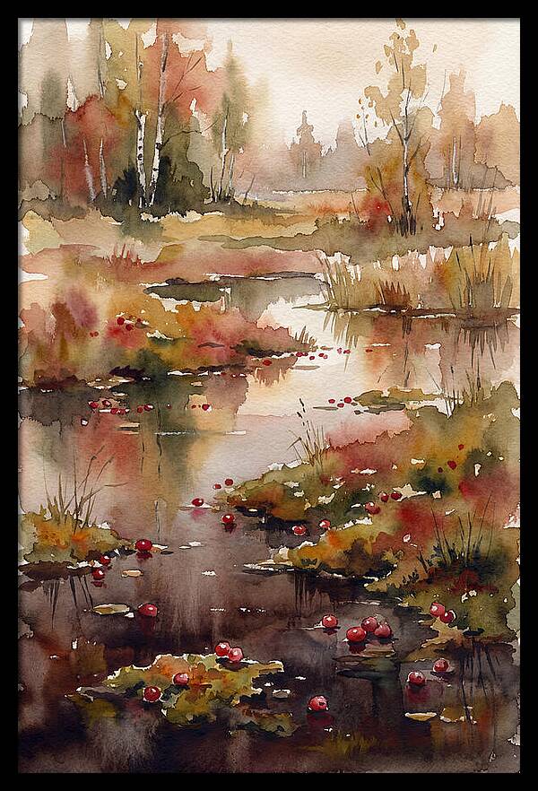 Autumn Bog With Cranberries