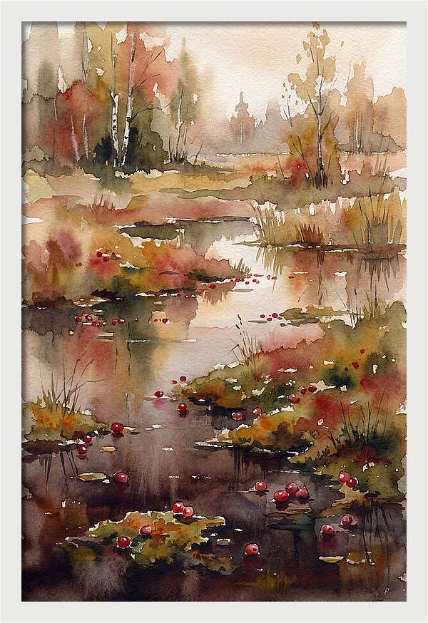 Autumn Bog With Cranberries