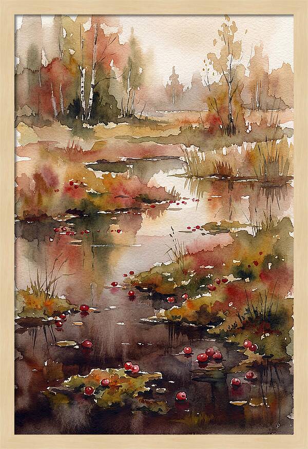 Autumn Bog With Cranberries