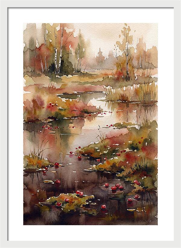 Autumn Bog With Cranberries