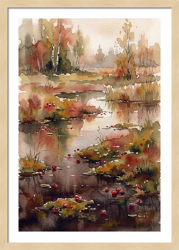 Autumn Bog With Cranberries