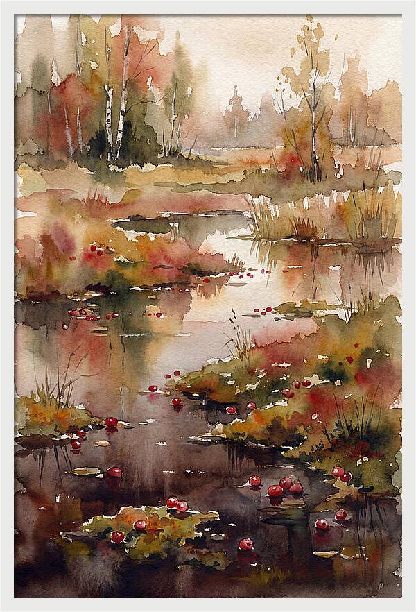 Autumn Bog With Cranberries