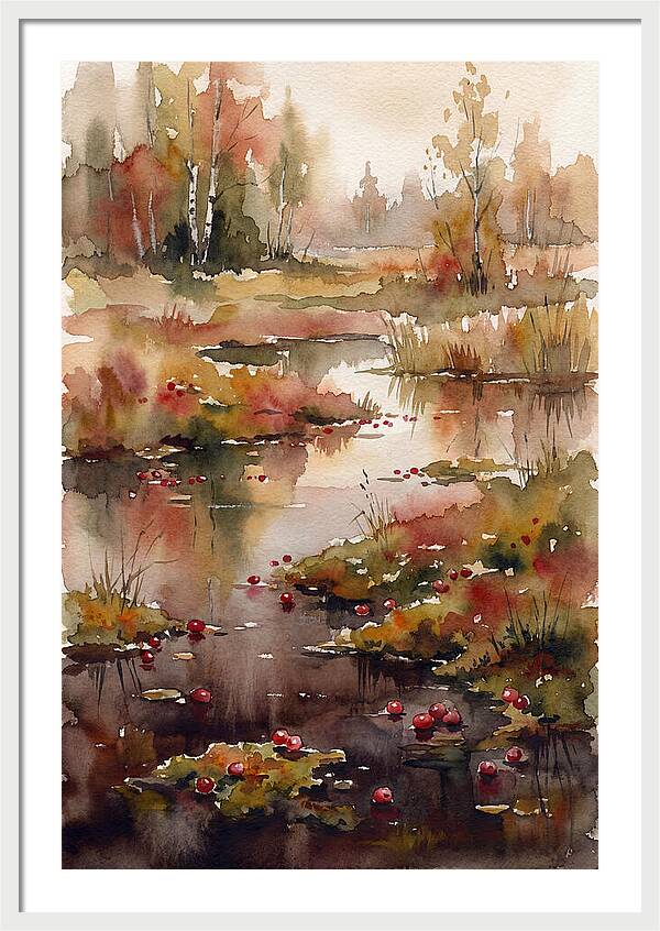 Autumn Bog With Cranberries
