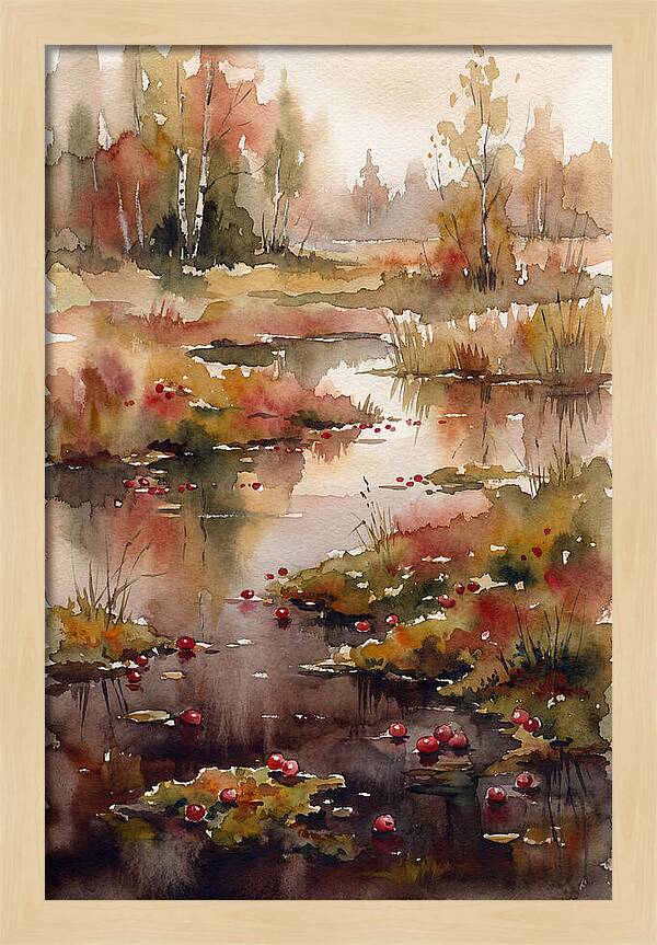 Autumn Bog With Cranberries