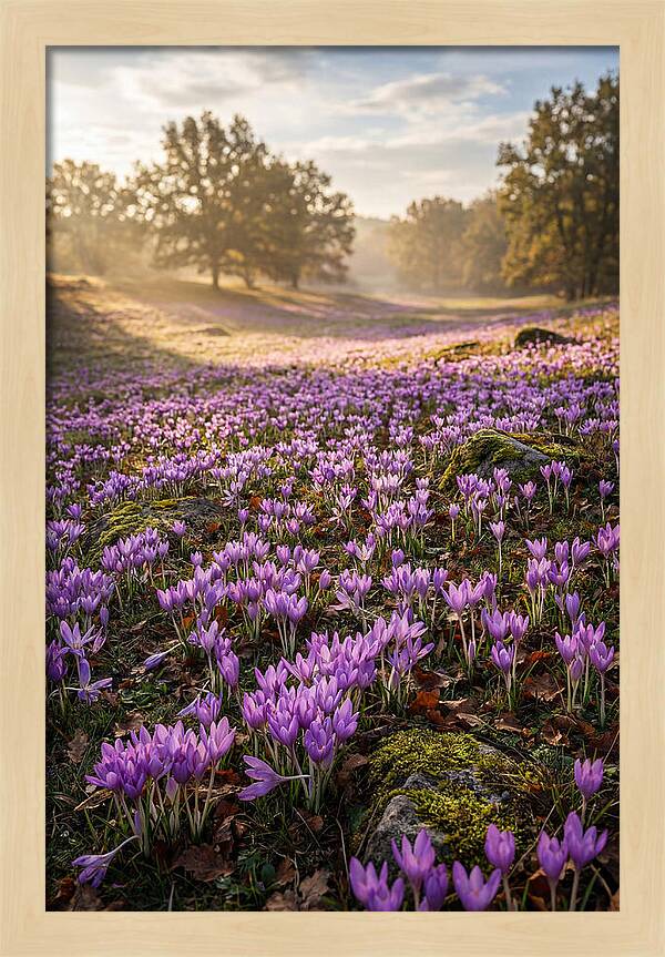Autumn Crocus Blooming Landscape
