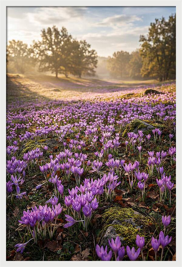 Autumn Crocus Blooming Landscape