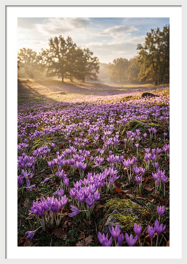 Autumn Crocus Blooming Landscape