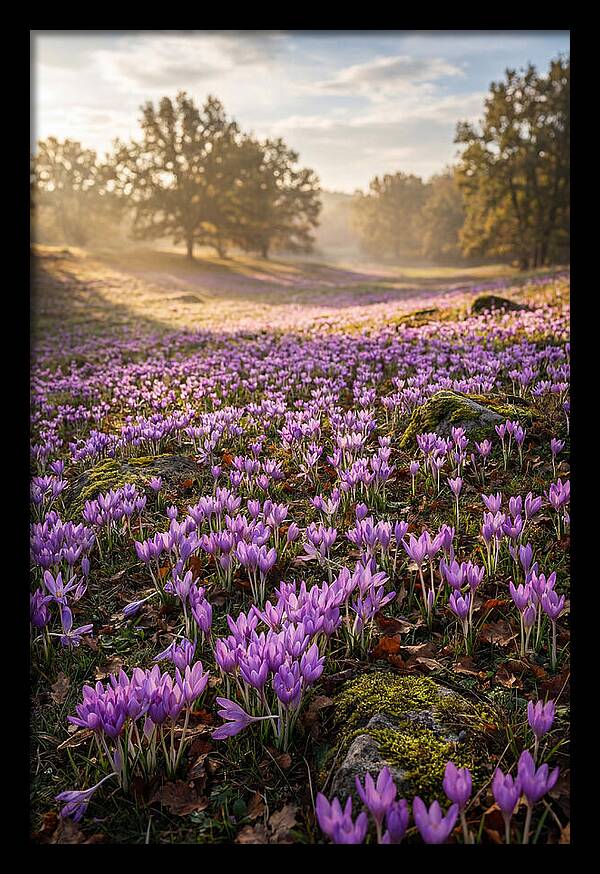 Autumn Crocus Blooming Landscape