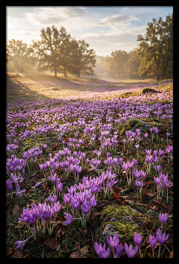 Autumn Crocus Blooming Landscape