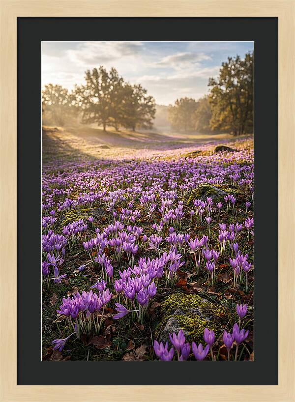 Autumn Crocus Blooming Landscape