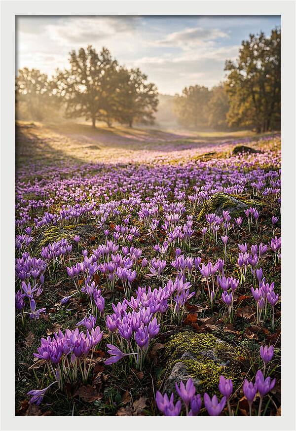Autumn Crocus Blooming Landscape