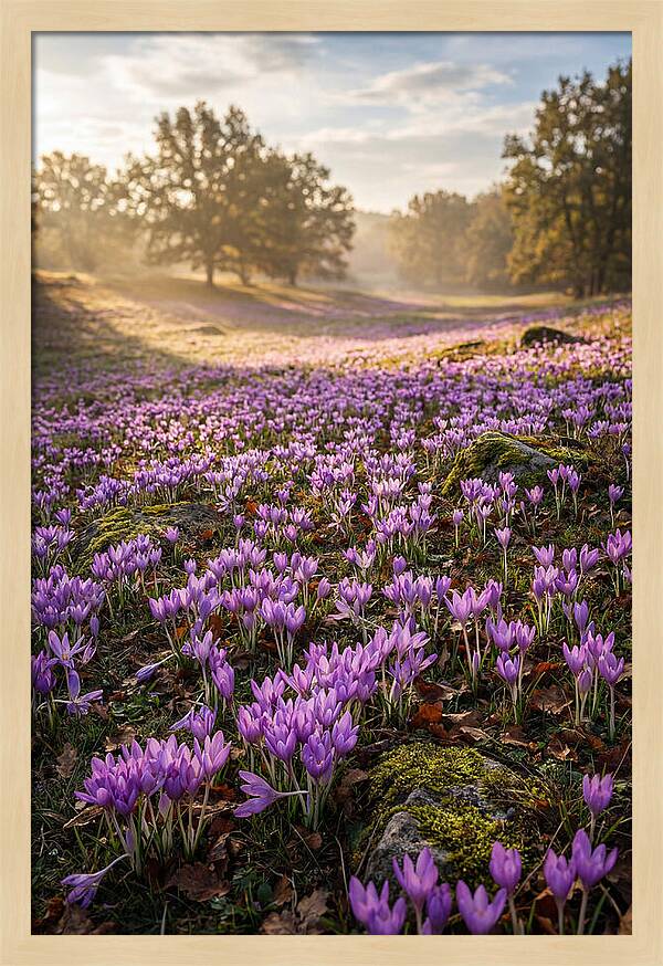 Autumn Crocus Blooming Landscape