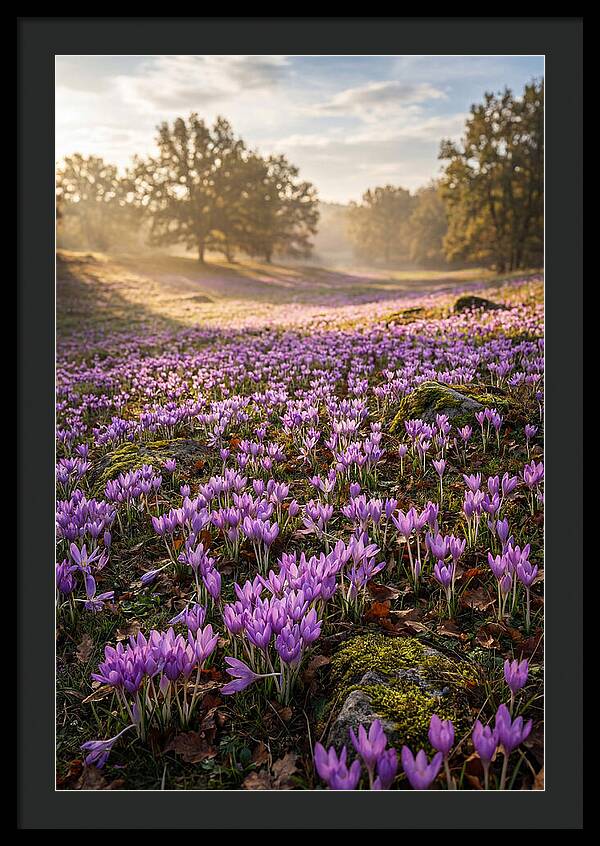 Autumn Crocus Blooming Landscape