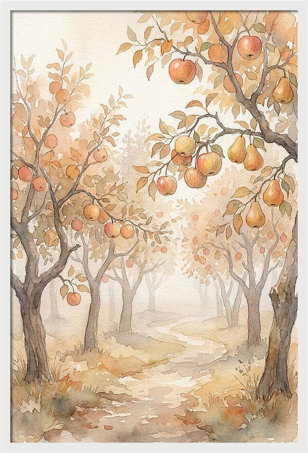 Autumn Fog In Orchard