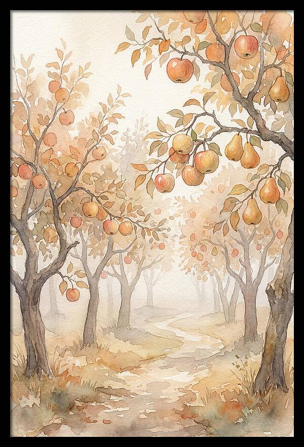 Autumn Fog In Orchard