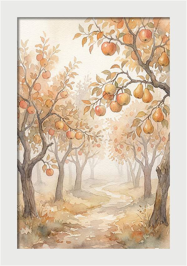 Autumn Fog In Orchard