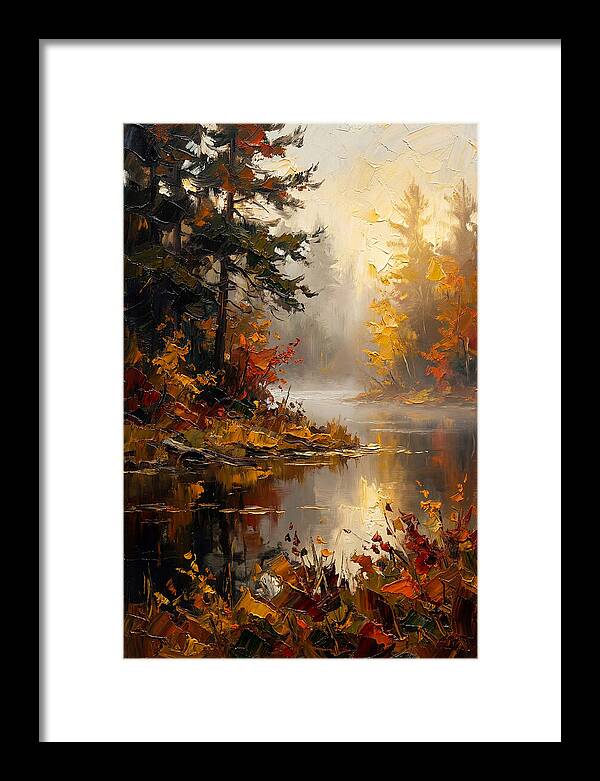 Autumn Mist Over Still Lake