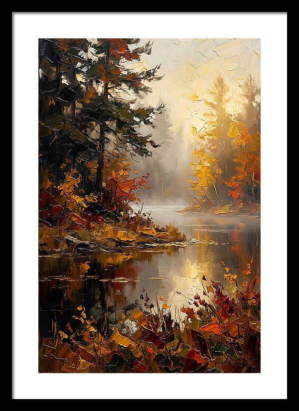 Autumn Mist Over Still Lake