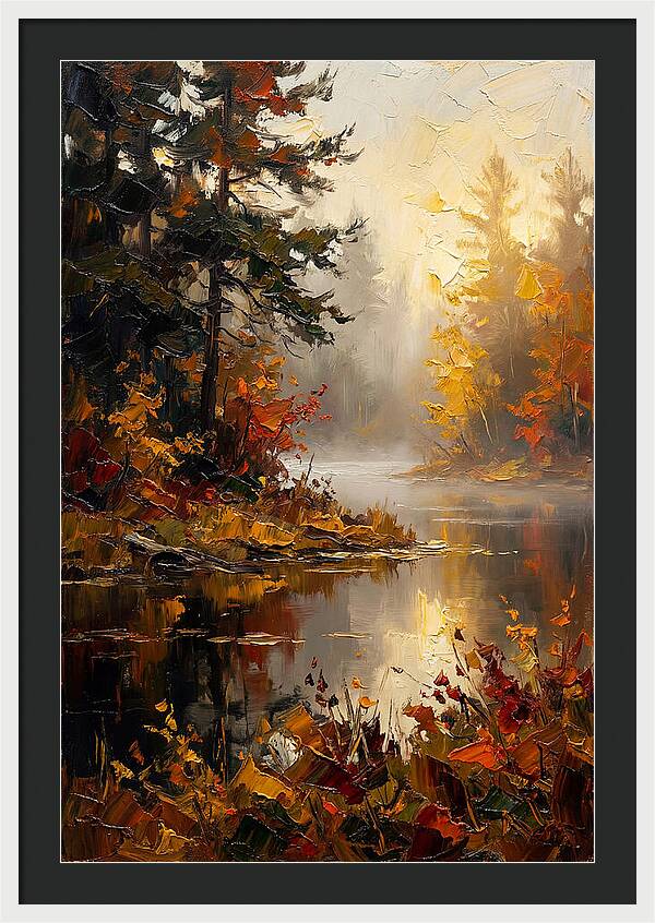 Autumn Mist Over Still Lake