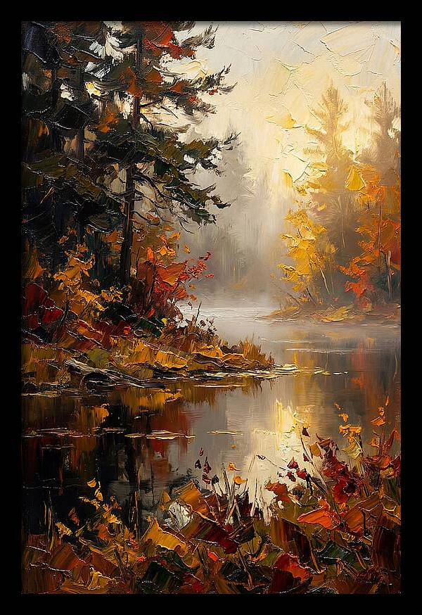 Autumn Mist Over Still Lake
