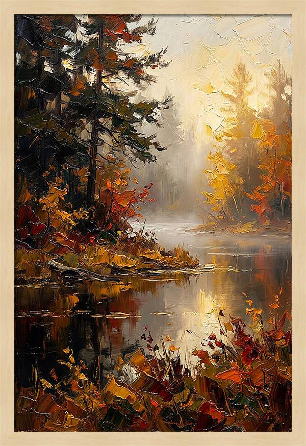 Autumn Mist Over Still Lake