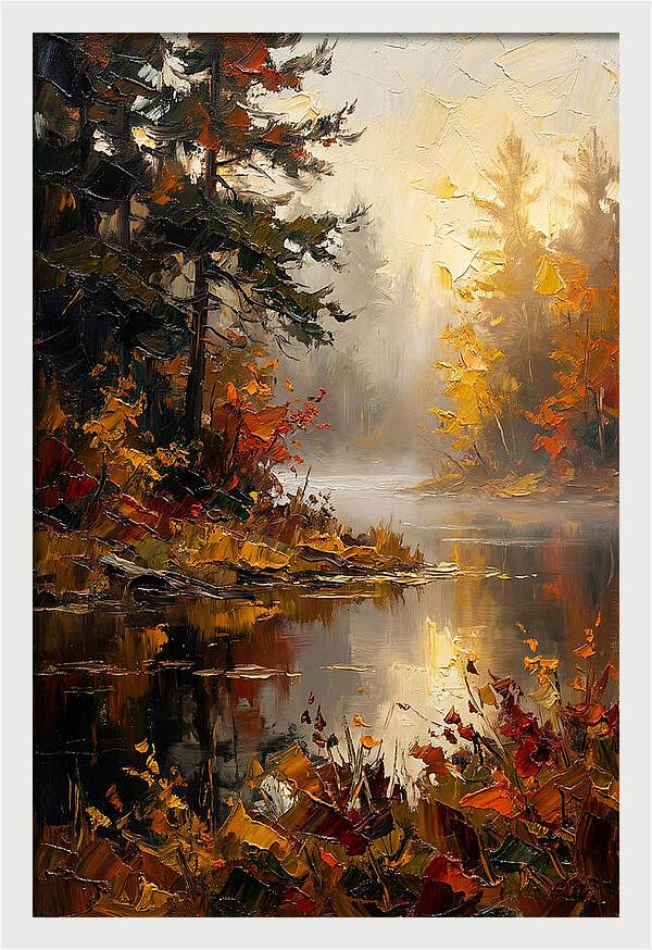 Autumn Mist Over Still Lake