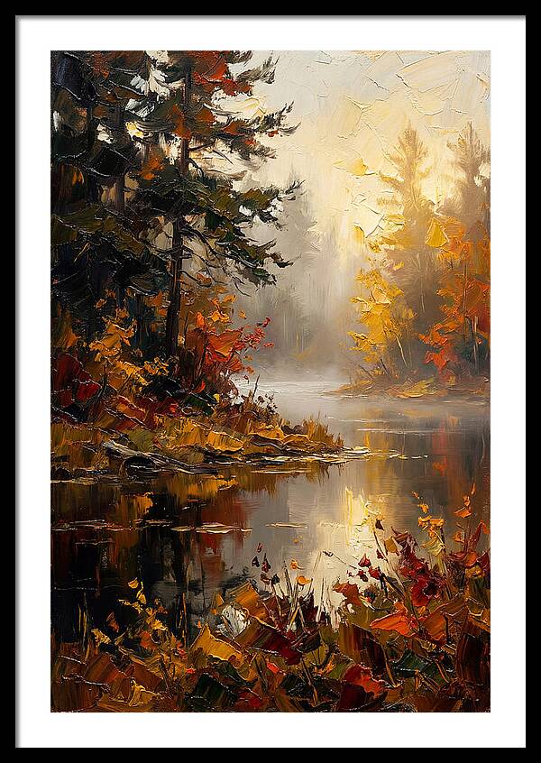 Autumn Mist Over Still Lake