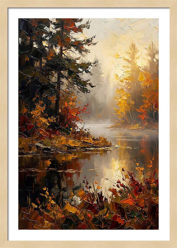 Autumn Mist Over Still Lake