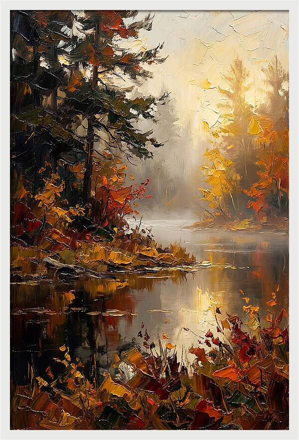 Autumn Mist Over Still Lake