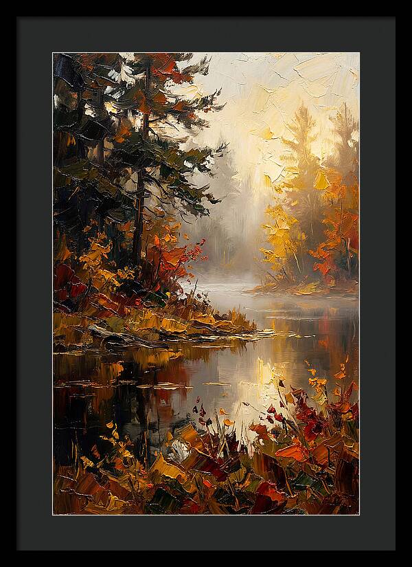 Autumn Mist Over Still Lake