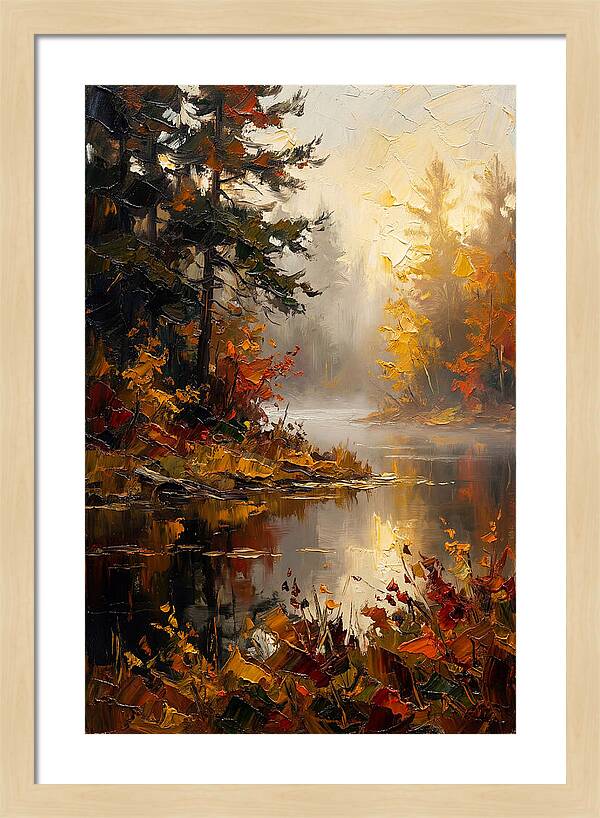 Autumn Mist Over Still Lake