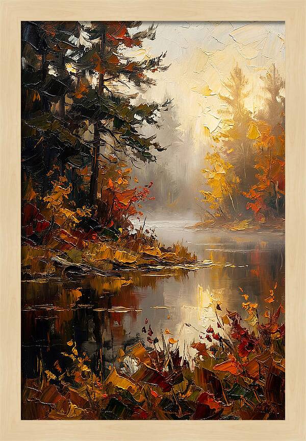 Autumn Mist Over Still Lake