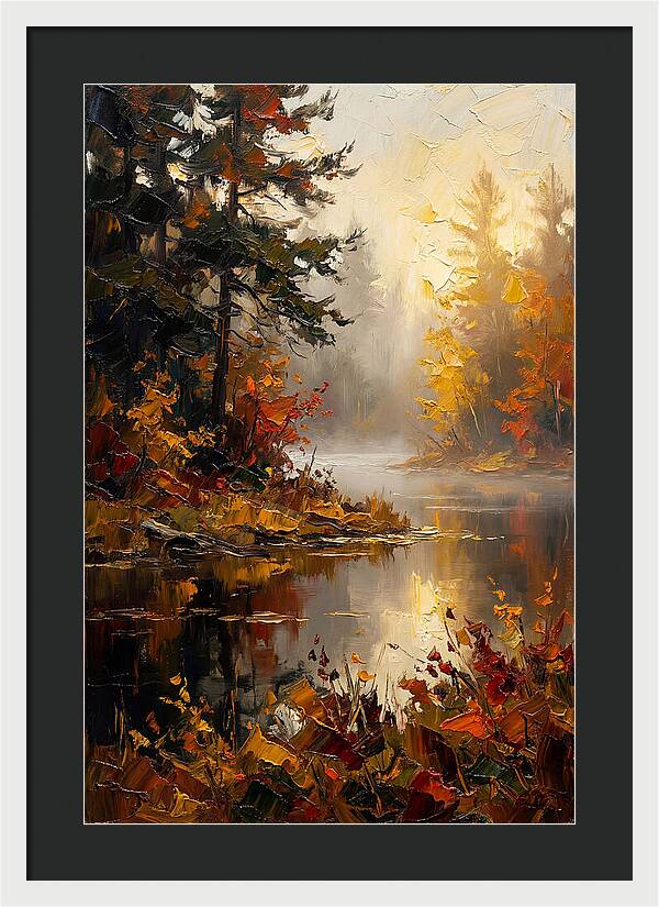 Autumn Mist Over Still Lake