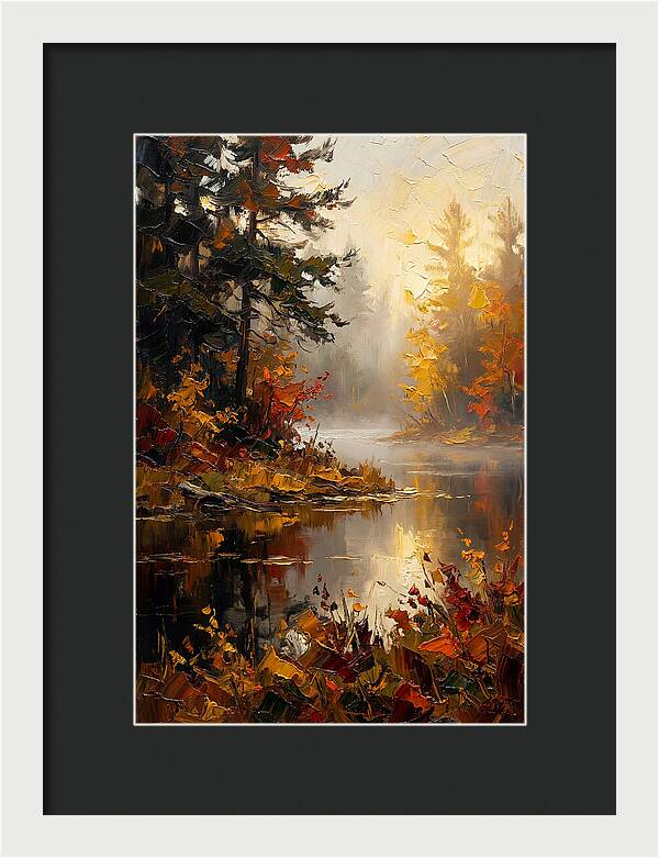 Autumn Mist Over Still Lake