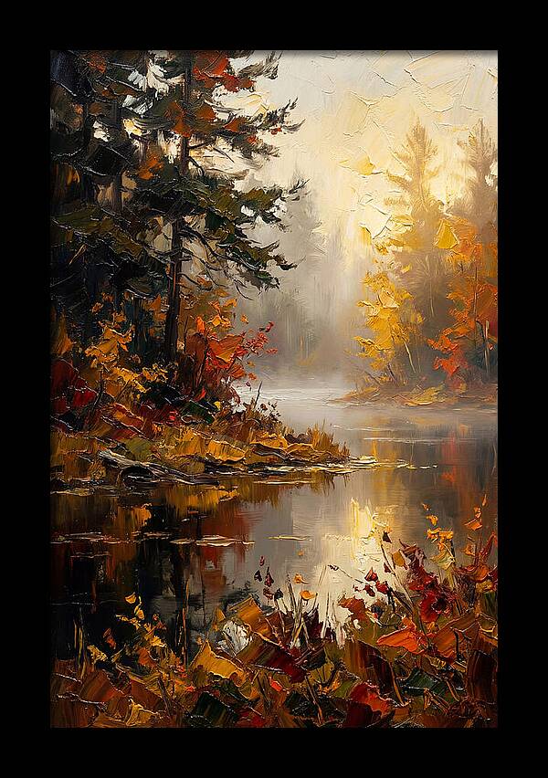 Autumn Mist Over Still Lake