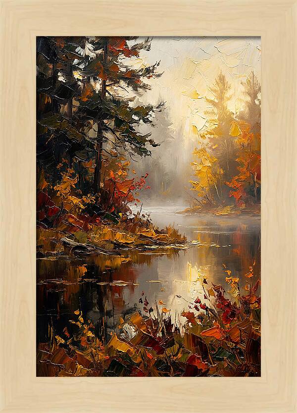 Autumn Mist Over Still Lake