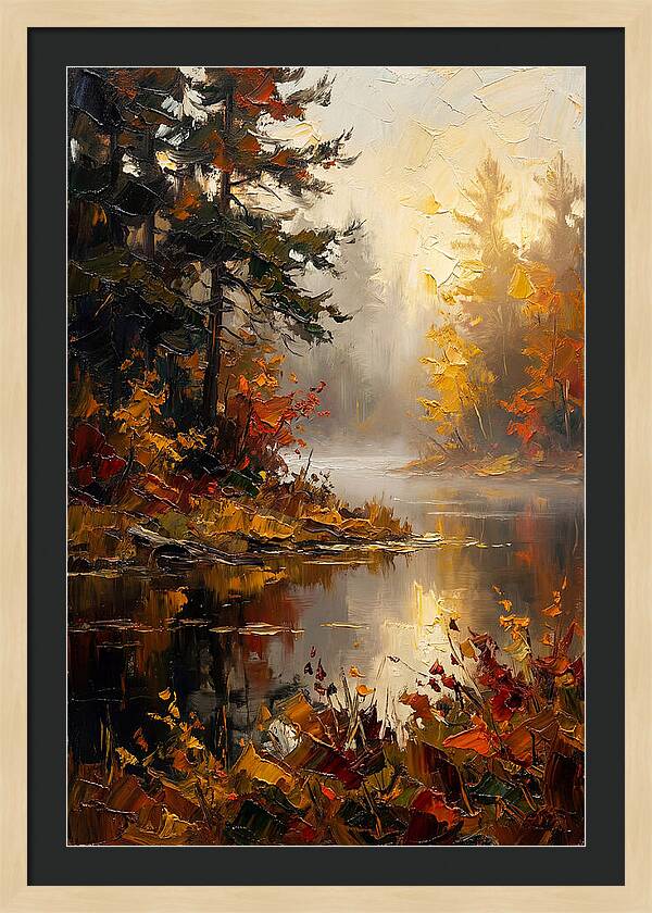 Autumn Mist Over Still Lake