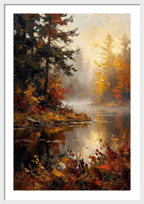Autumn Mist Over Still Lake