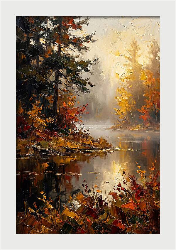 Autumn Mist Over Still Lake