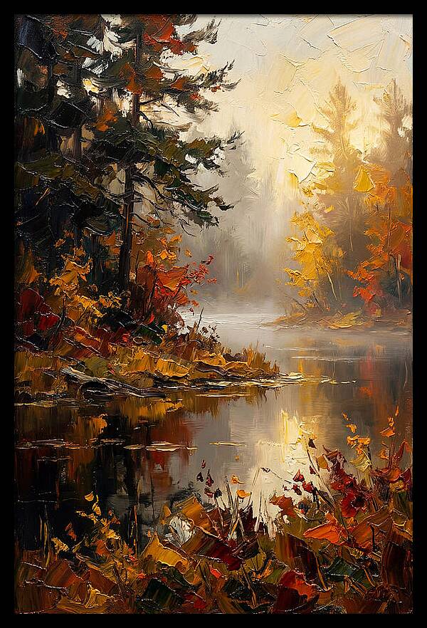 Autumn Mist Over Still Lake