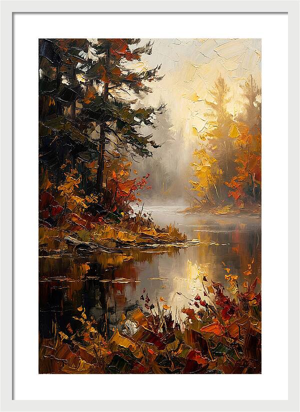 Autumn Mist Over Still Lake