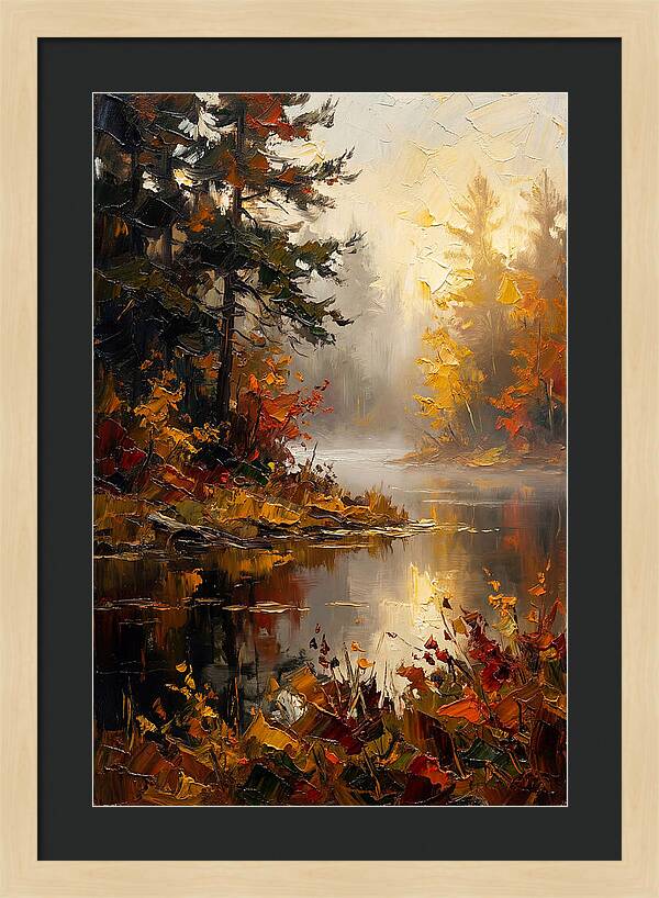 Autumn Mist Over Still Lake