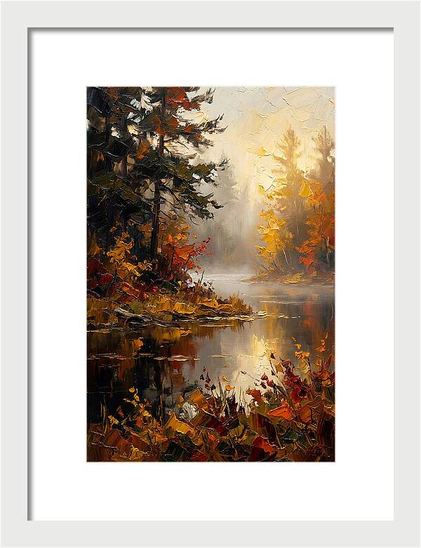 Autumn Mist Over Still Lake