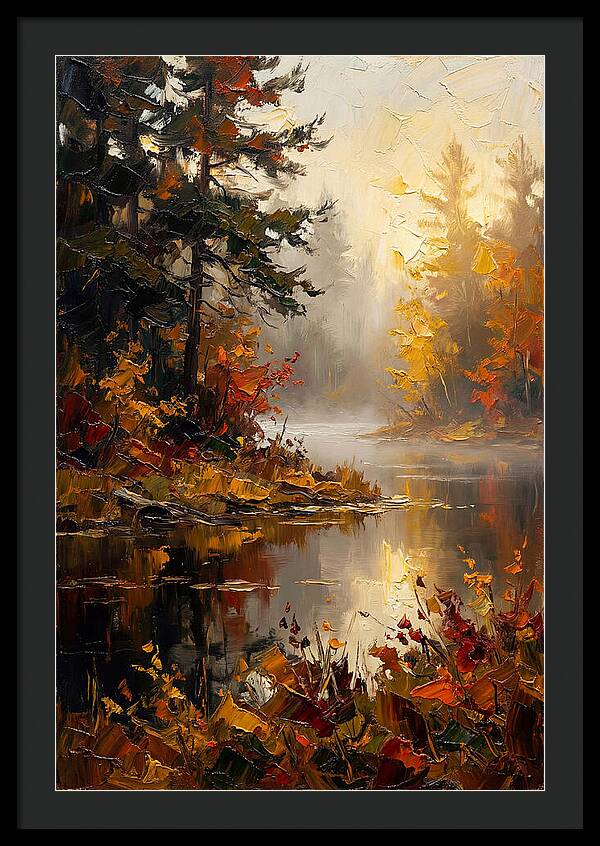 Autumn Mist Over Still Lake