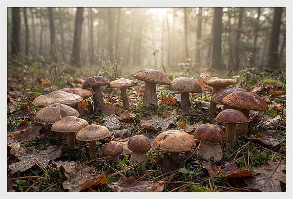 Autumn Mushroom Ring In Dewy Forest