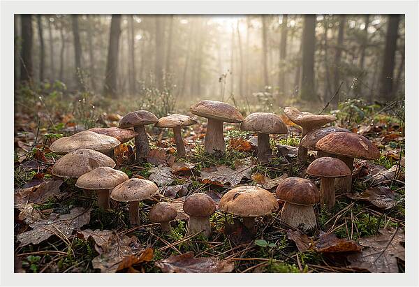 Autumn Mushroom Ring In Dewy Forest