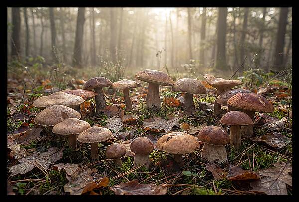 Autumn Mushroom Ring In Dewy Forest