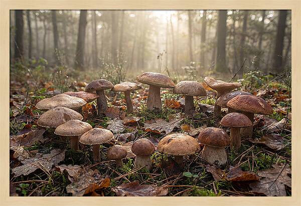 Autumn Mushroom Ring In Dewy Forest