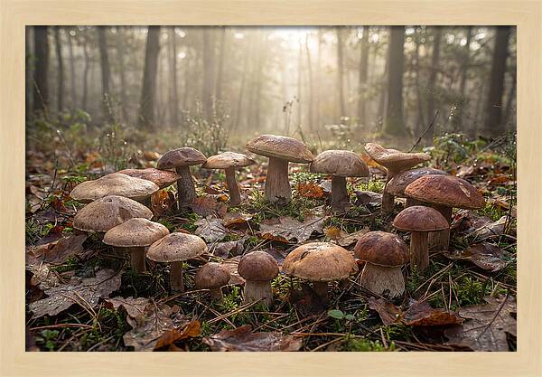 Autumn Mushroom Ring In Dewy Forest