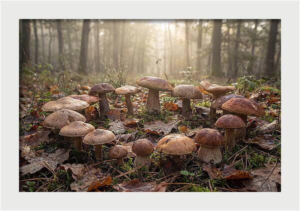 Autumn Mushroom Ring In Dewy Forest